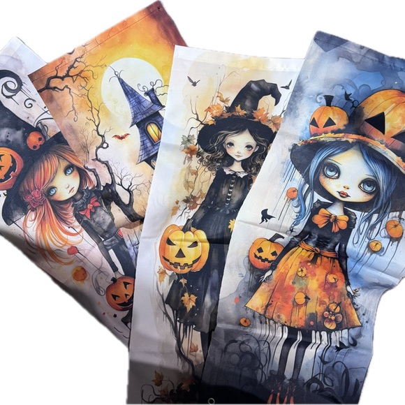 Other - NWT 4pc Vintage Halloween Witch Girl‎ Vertical Porch Banners